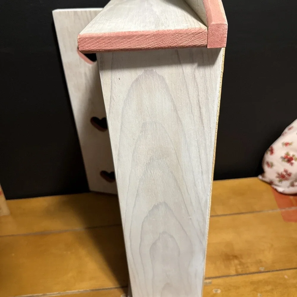 Vintage Pink And White Heart Cutout Wood Storage Hutch  Shelf Cottagecore